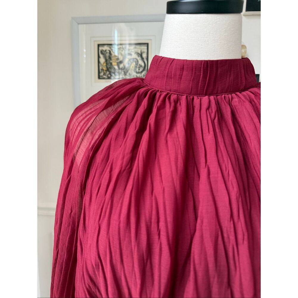 NWOT ASOS Design High Neck Crinkle Maxi Dress Blouson Sleeve 12 - Picture 2 of 9